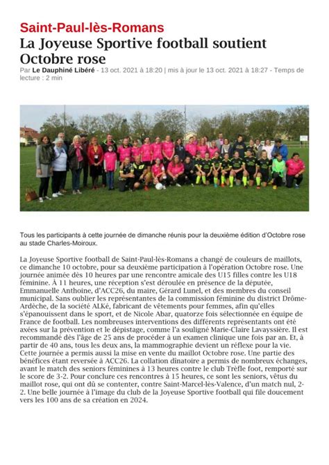 La Joyeuse Sportive Football Soutient Octobre Rose AGIR CONTRE LE