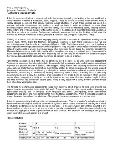 Authentic Assessment Arce Carla Margarita C Secondary Education