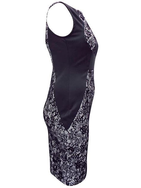 Praslin Praslin Black Bonded Lace Curvy Contrast Panel Illusion Pencil Dress Plus Size