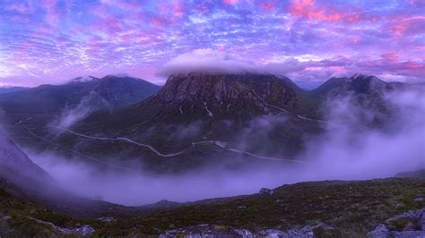 Wallpaper ID 100222 Mountains Clouds Peak Scotland Pink Purple