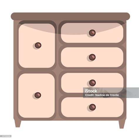 白い背景に隔離された6つの引出しが付いている引き出しの単一の現代の箱フラットスタイルのイラストベクター手描きヴィンテージ家具 くつろぐの