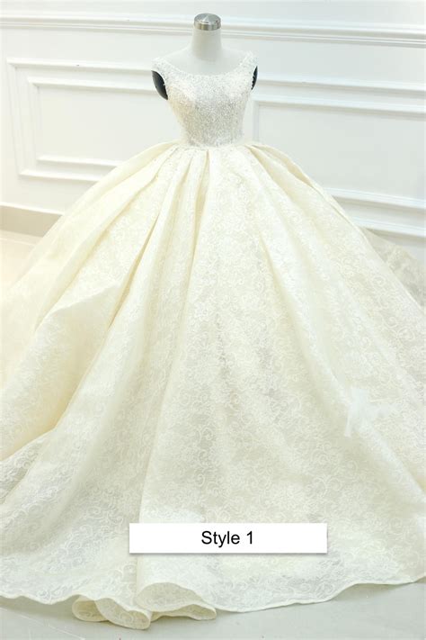 Nude Cream Beige Champagne Lace Outdoor Ball Gown Wedding Dress Various Styles