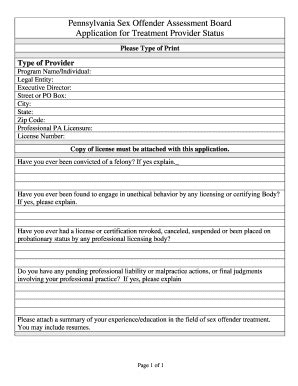 Fillable Online Pennsylvania Sex Offender Assessment Board Application