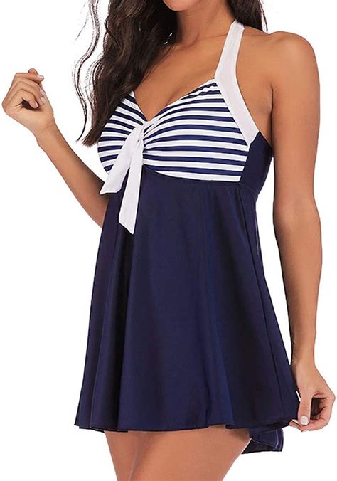 FRAUIT Damen Striped Tankini Bauchweg Große Größen Neckholder Bikini