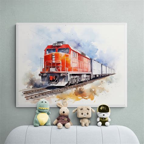 Freight Train Print, Watercolor Painting, Train Wall Art, Train Poster, Transportation Decor ...