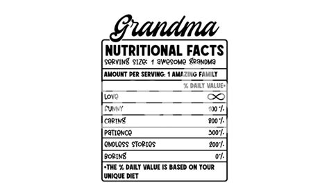 Grandma Nutritional Facts SVG Cut File Design Crafty