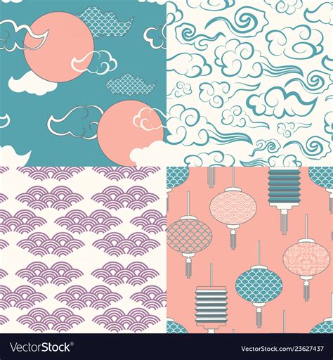 Set Of Chinese Seamless Patterns And Royalty Free Vector