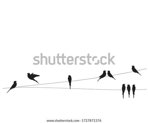 Birds Silhouettes On Wire Vector Wall Stock Vector Royalty Free