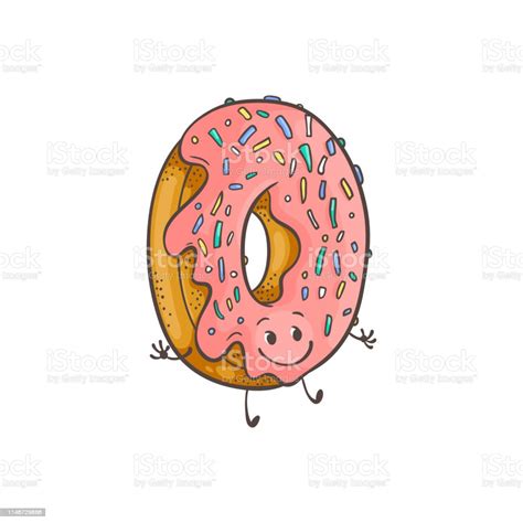 Vector Illustration Of Doughnut Ring Cartoon Character In Sketch Style Stock Illustration