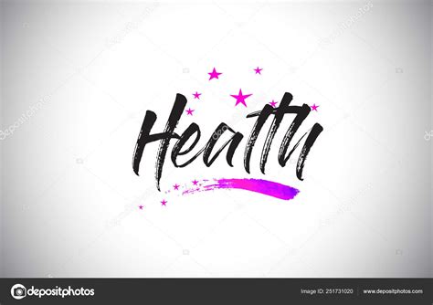 Health Handwritten Word Font With Vibrant Violet Purple Stars An Stock