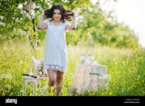 Pregnant Gorgeous Brunette Woman Stock Photo Alamy
