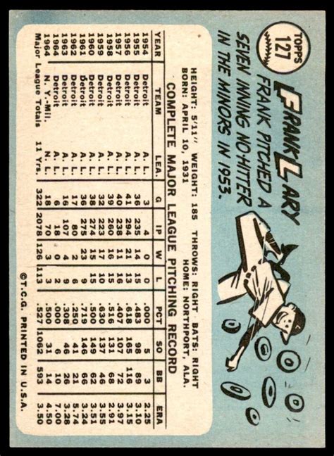 1965 Topps Frank Lary 127 Milwaukee Braves EX EBay