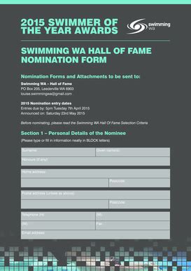 Fillable Online Wa Swimming Org Swimming Wa Hall Of Fame Nomination