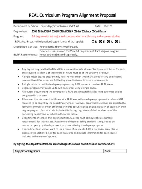 Fillable Online Real Curriculum Program Alignment Proposal Radford