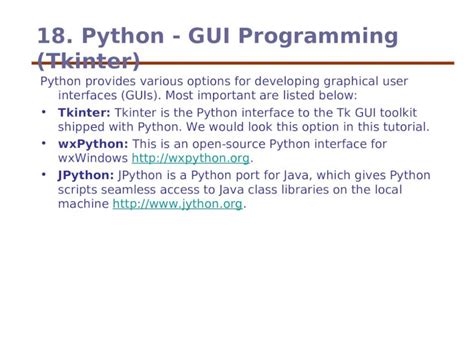 PPT 18 Python GUI Programming Tkinter Python Provides Various