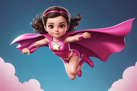 Premium Photo Cute Brunette Girl In Pink Superhero Comics Costume Adorable Kid Character