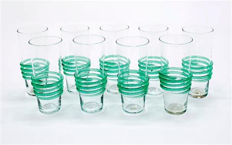 Drinking Cocktail And Shot Glasses By Blenko 1950s Blown Clear And Green Glass At 1stdibs