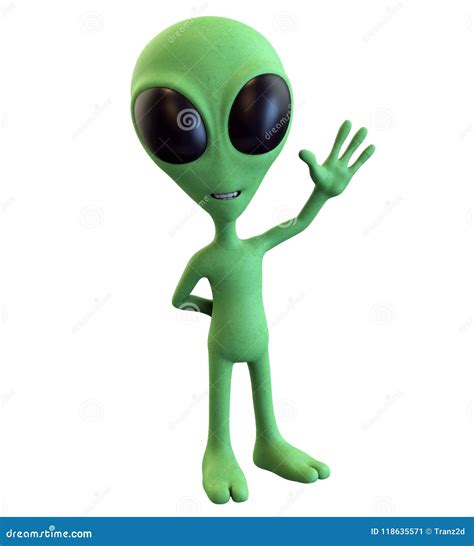 Green Cartoon Alien Waving Stock Illustration Illustration Of Happy