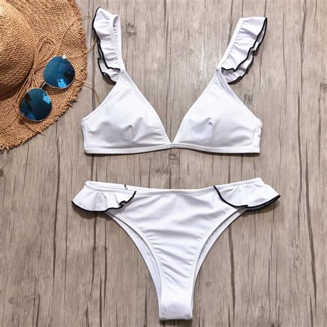 Black Ruffle Bikini Swimwear Women Bikini Bandage Swimsuit Female