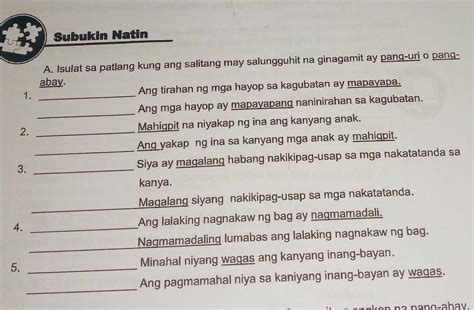 Subukin Natina Isulat Sa Patlang Kung Ang Salitang May Salungguhit Na