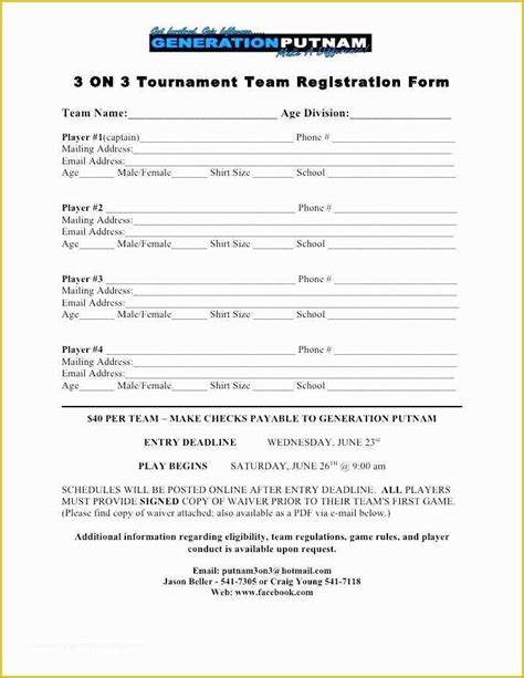 Golf Registration Form Template Free