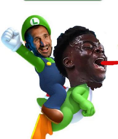 Luigi Riding Yoshi Chiellini Pulling Saka Know Your Meme