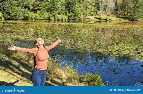 Happy Girl Enjoying Life Outdoors Stock Image Image Of Landscape