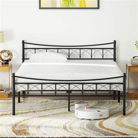 Vecelo Bed Frame Black Wide Carbon Steel Bed Frame Full 54 In W Platform Bed With Headboard