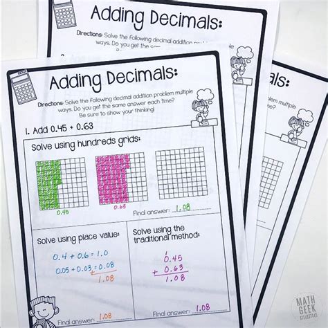 Adding Decimals Using Models Worksheets