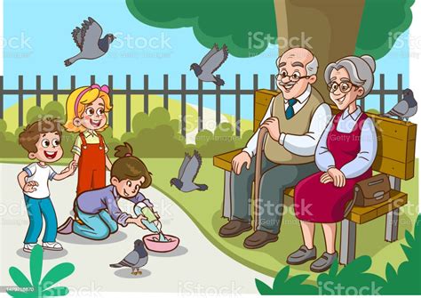 Children Feeding Stray Animals Cartoon Vector Stock Illustration