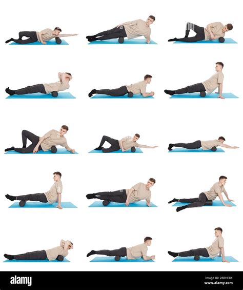 Set of 15 exercises using a foam roller for a myofascial release ...