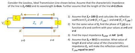 Solved Consider The Lossless Ideal Transmission Line Shown Chegg