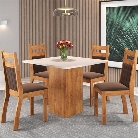 Mesa De Jantar Quadrada X Cadeiras Sicilia Mel Blonde Marrom Shopee Brasil