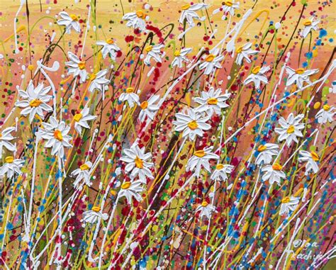 Daisy Field at Sunset, 24"x48", Acrylics on Canvas, original painting ...