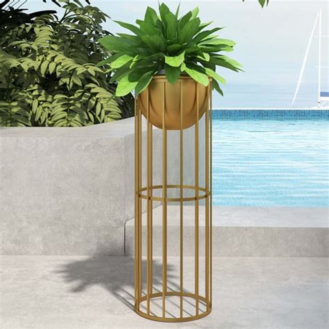 Gold Plant Pot Indoor Modern Metal Planter With Gold Stand For