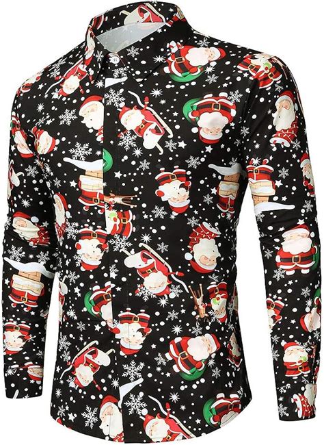 Yebiral Herren Weihnachtshemd M Nner Weihnachten Muster D Druck Hemd