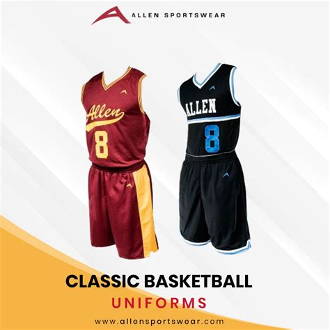 Two Basketball Uniforms With The Name Allen Sportswear On Them And An Image Of Their Uniform Number