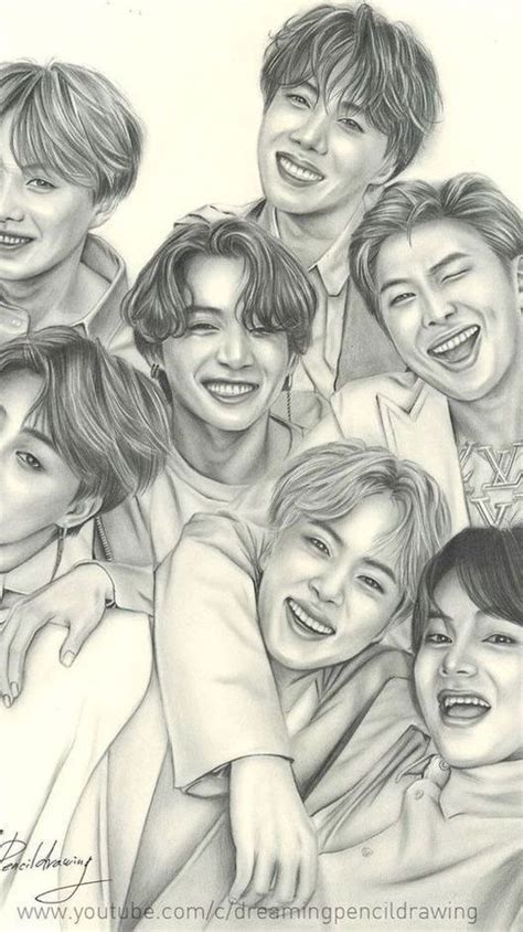 Bts Group Drawing Sketch Bts Drawings Bts Sketch Drawings Group