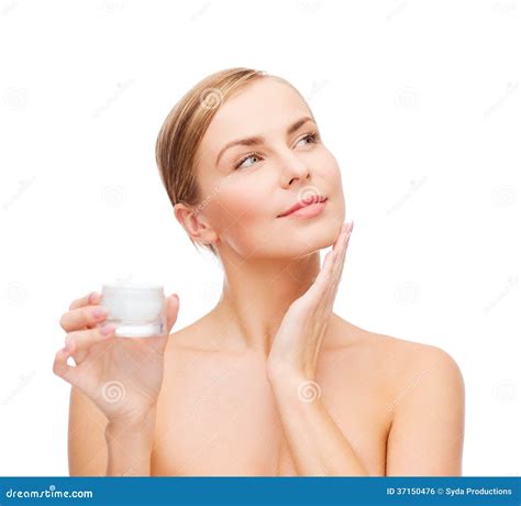 Woman Applying Cream On Her Skin Stock Photo Image Of Beauty Healthy