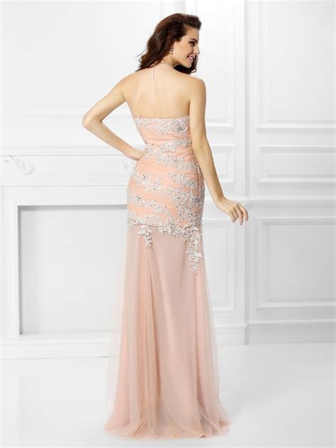 Trumpet Mermaid Sweetheart Applique Sleeveless Long Chiffon Dresses