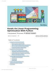 Hands On Linear Programming Optimization With Python Real Python Pdf