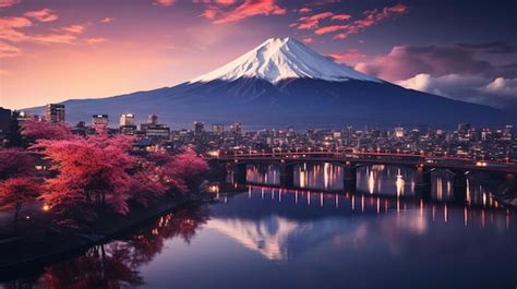 Premium AI Image | Tokyo skyline at night with view of Mount Fuji in ...