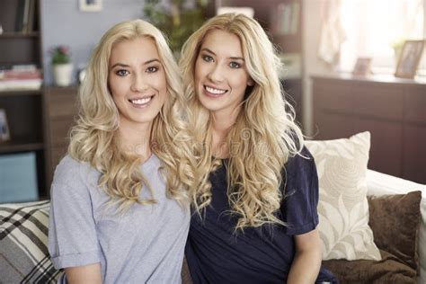 Blonde Twins At Home Stock Image Image Of Friendship