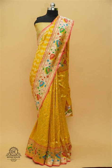 Wedding Wear Yellow Pure Handloom Katan Paithani Silk Saree 5 5 M