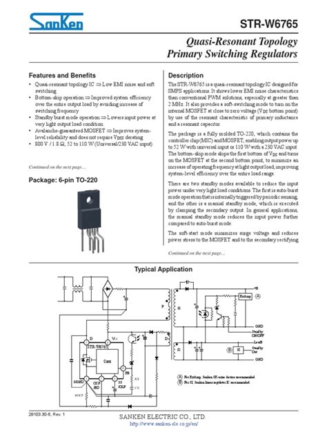 STR W6765 Sanken | PDF | Mosfet | Electrical Engineering