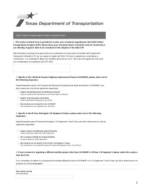 Fillable Online Ftp Txdot 2022 Unified Transportation Online Comment