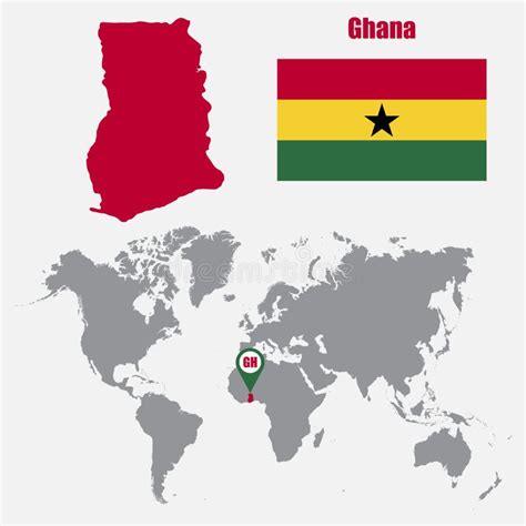 Ghana Map On A World Map With Flag And Map Pointer Vector Illustration