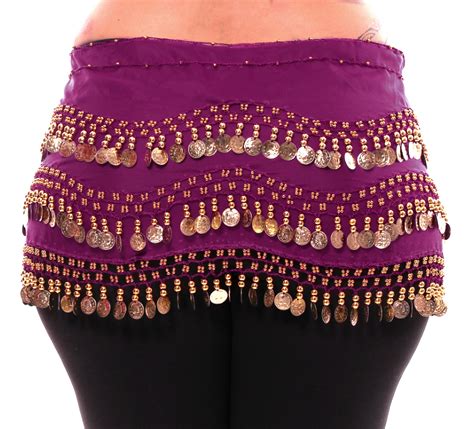 1x 4x Plus Size Chiffon Belly Dance Hip Scarf With Gold Coins In