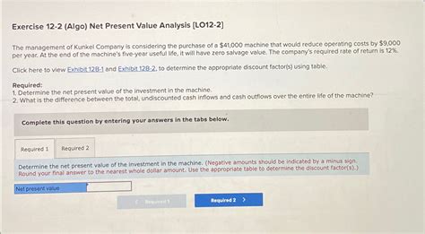 Solved Exercise Algo Net Present Value Analysis Chegg