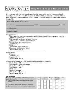 Fillable Online Siue Study Abroad Program Evaluation Form Siue Web